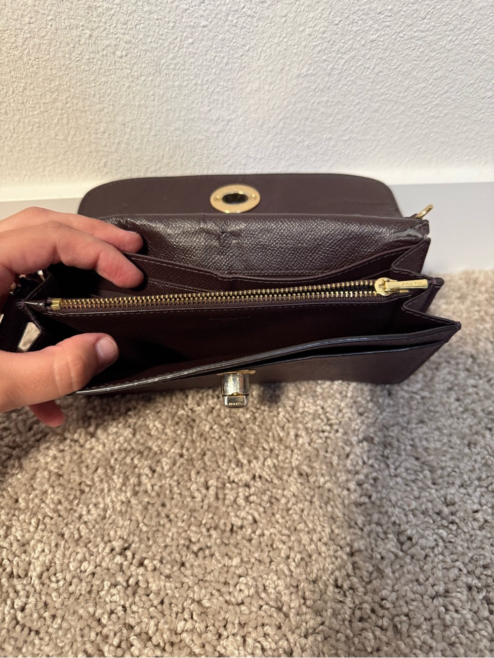 Coach Metallic Raspberry Leather Chain Convertible Crossbody Wristlet - Picture 7 of 9